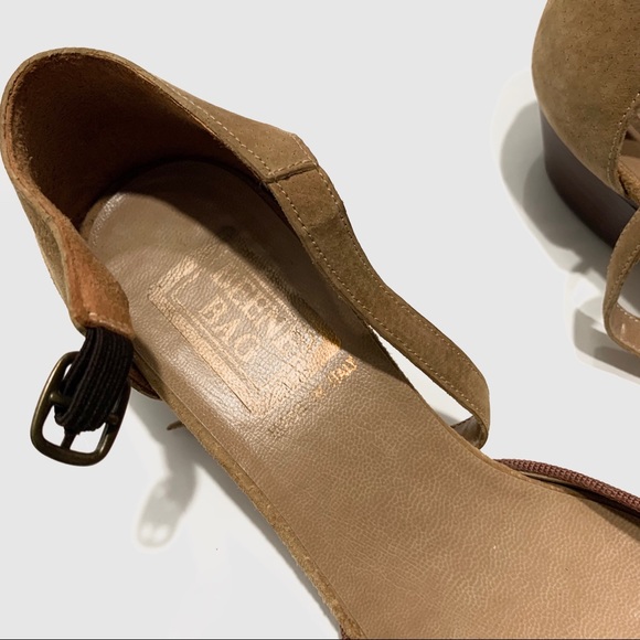 VINTAGE BEENE BAG CAMEL SUEDE ANKLE STRAP CHUNKY HEEL SHOES - Picture 8 of 13